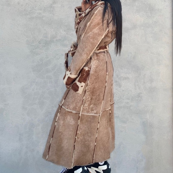 Shearling Cow Print Fur Coat - Picture 2 of 9